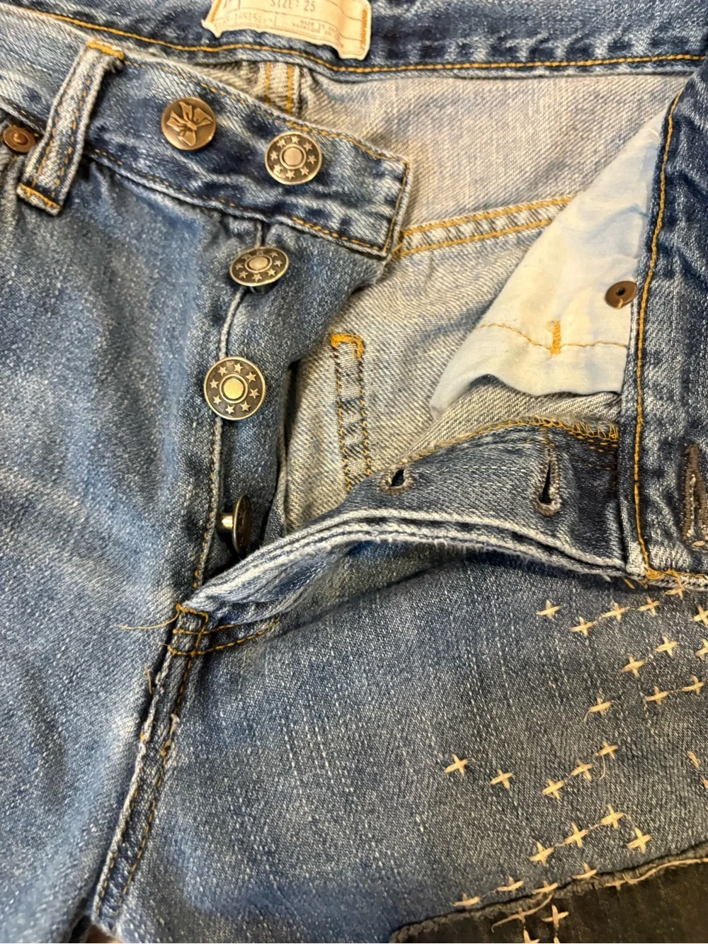 Free People Blue Patchwork Jeans